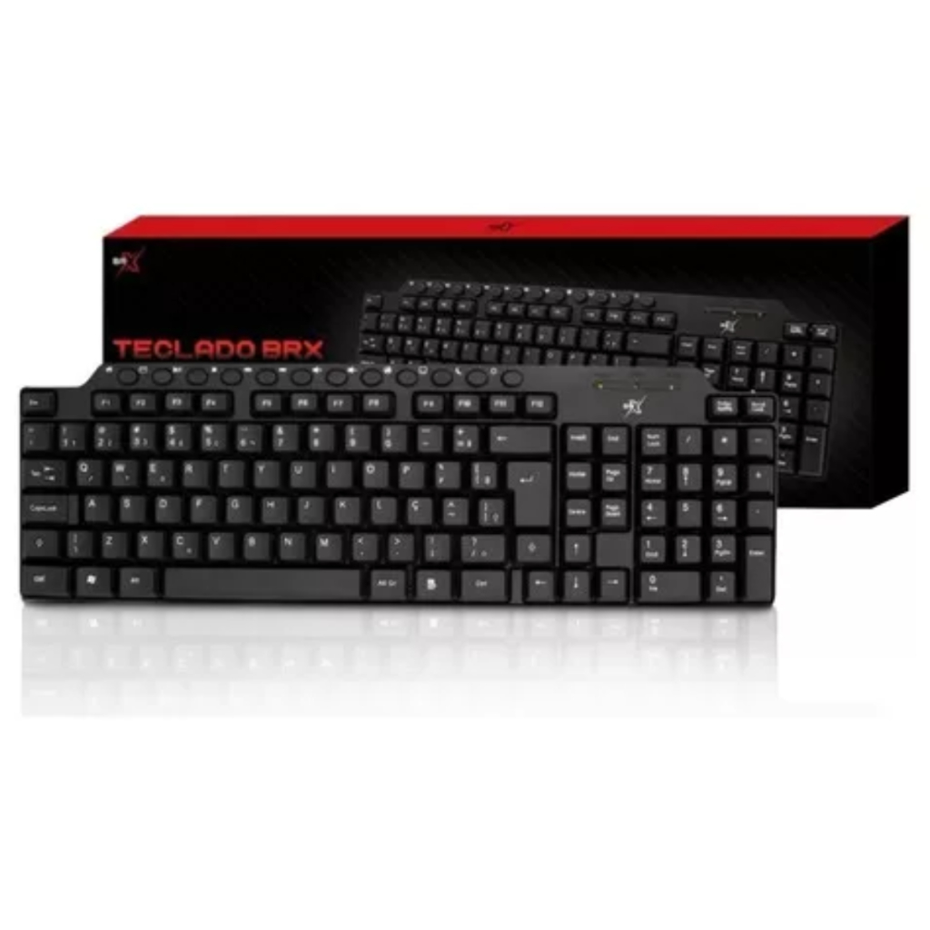 Teclado Com Fio USB Multimidia 107 Teclas Abnt 2 Preto BRX Escitório