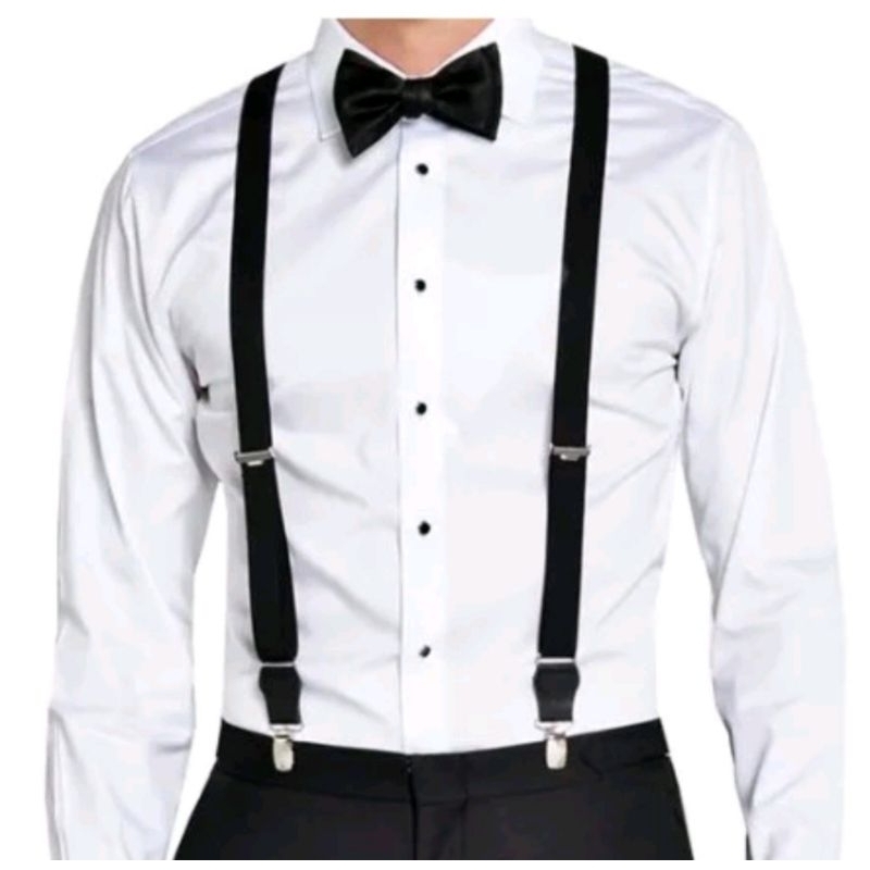 Kit Suspensório preto e Gravata  De cetim Borboleta Unissex Preto  Ajustável feminino e masculino