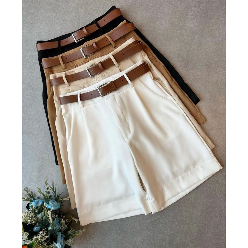feminina bermuda alfaiataria com cintos  -498