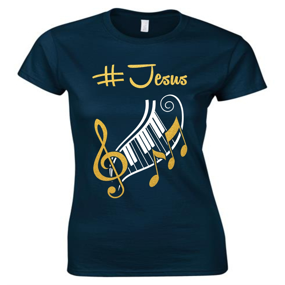 Camiseta Gospel feminina Louvor Musical Teclado Piano Orgão