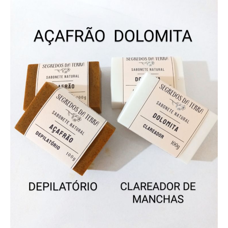 kit 2 Sabonetes de Açafrão, 2 Sabonetes de Dolomita c/ Rosa Mosqueta