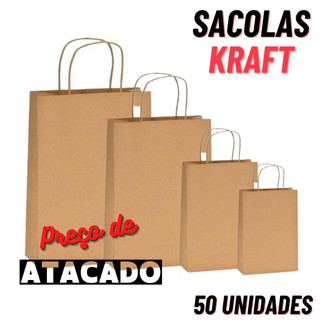 50 Sacolas Kraft  (PP), (P), (M) e (G) Sacolinha de Papel para Lojas, boutiques de moda, loja de roupas, presentes