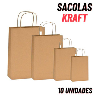 10 Sacolas Kraft  (PP), (P), (M) e (G) Sacolinha de Papel para Lojas, boutiques de moda, loja de roupas, presentes