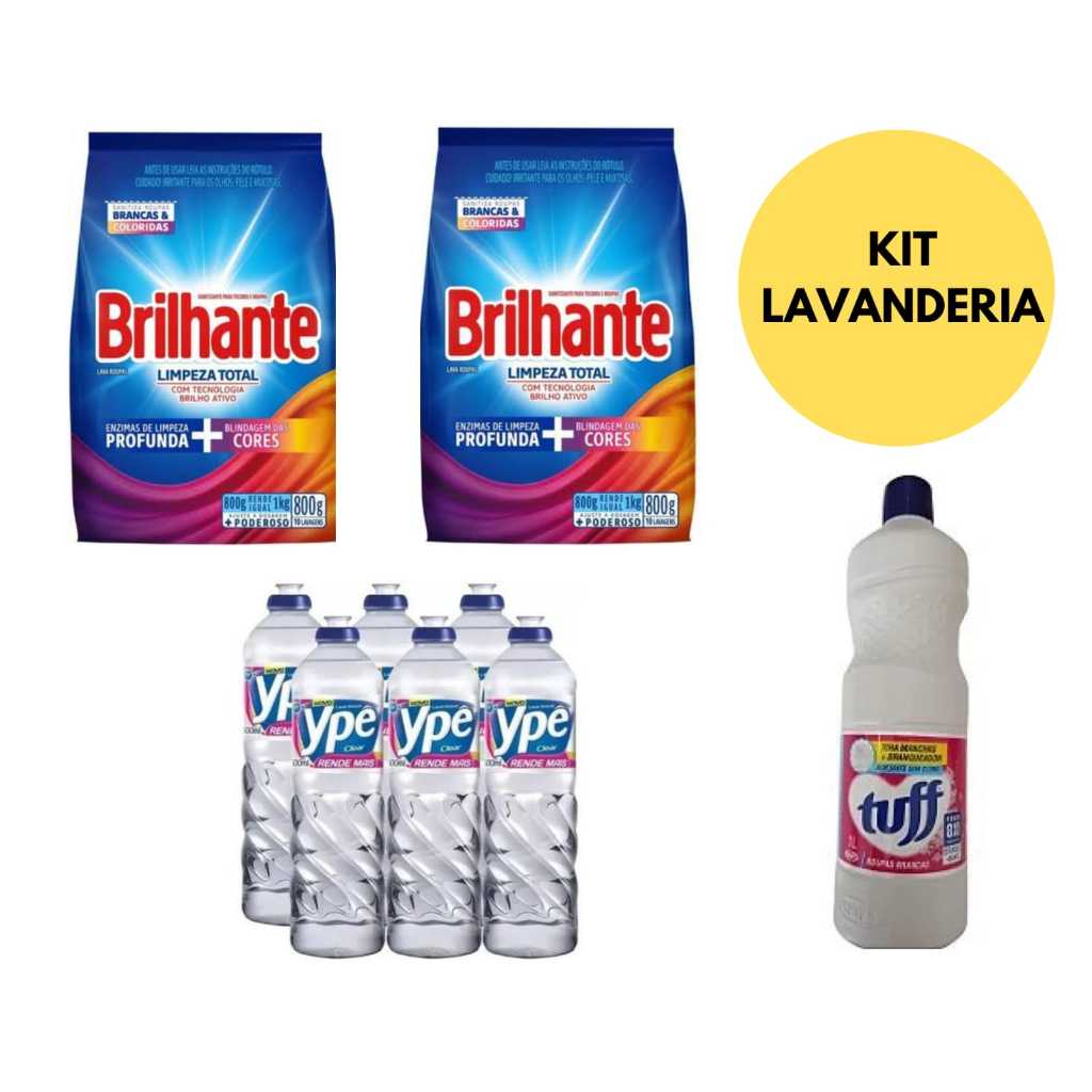 Kit Limpeza 6 Detergentes Ype 500ml + 1 Alvejante 1L + 2 Cx Sabão Em Pó Brilhante 800g Cada