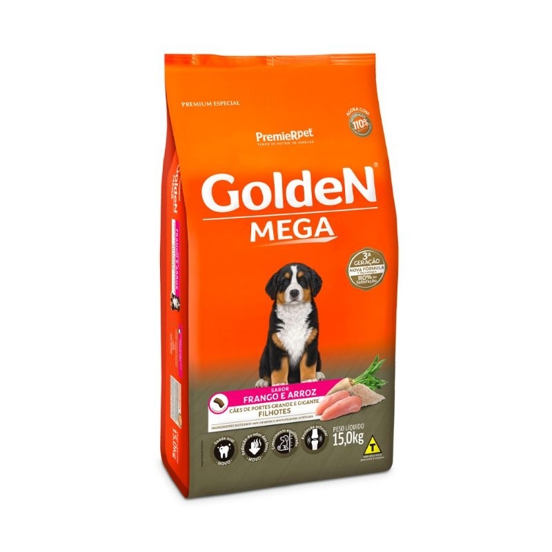 Golden 15kg Mega Cães Filhotes de Porte Grande Sabor Frango e Arroz Ração