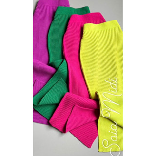 Saia Midi Tricot Fenda Lateral Blogueira Moda Sereia Verão