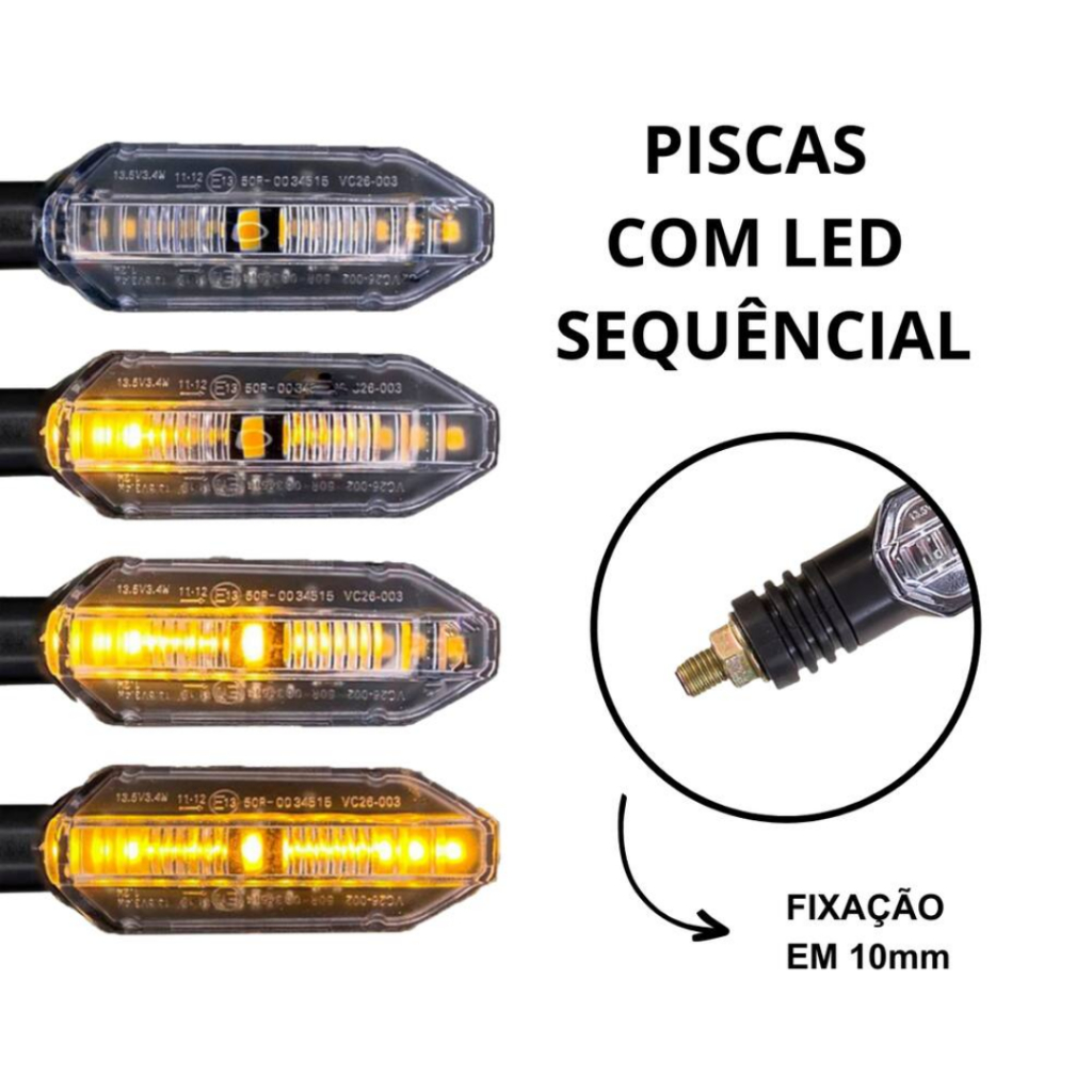 Kit 04 Piscas Moto Seta Led Sequencial Cb300 Xre Twister