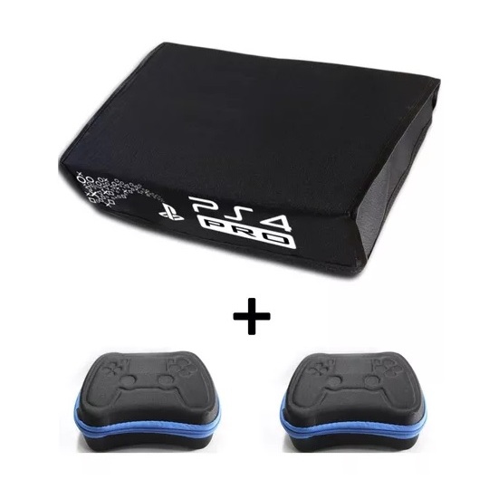 Kit (1) Capa Antipoeira Protetora PS4 Pro + (2) Cases Rígido Estojo Bolsa Para Controle Dualshock PS4