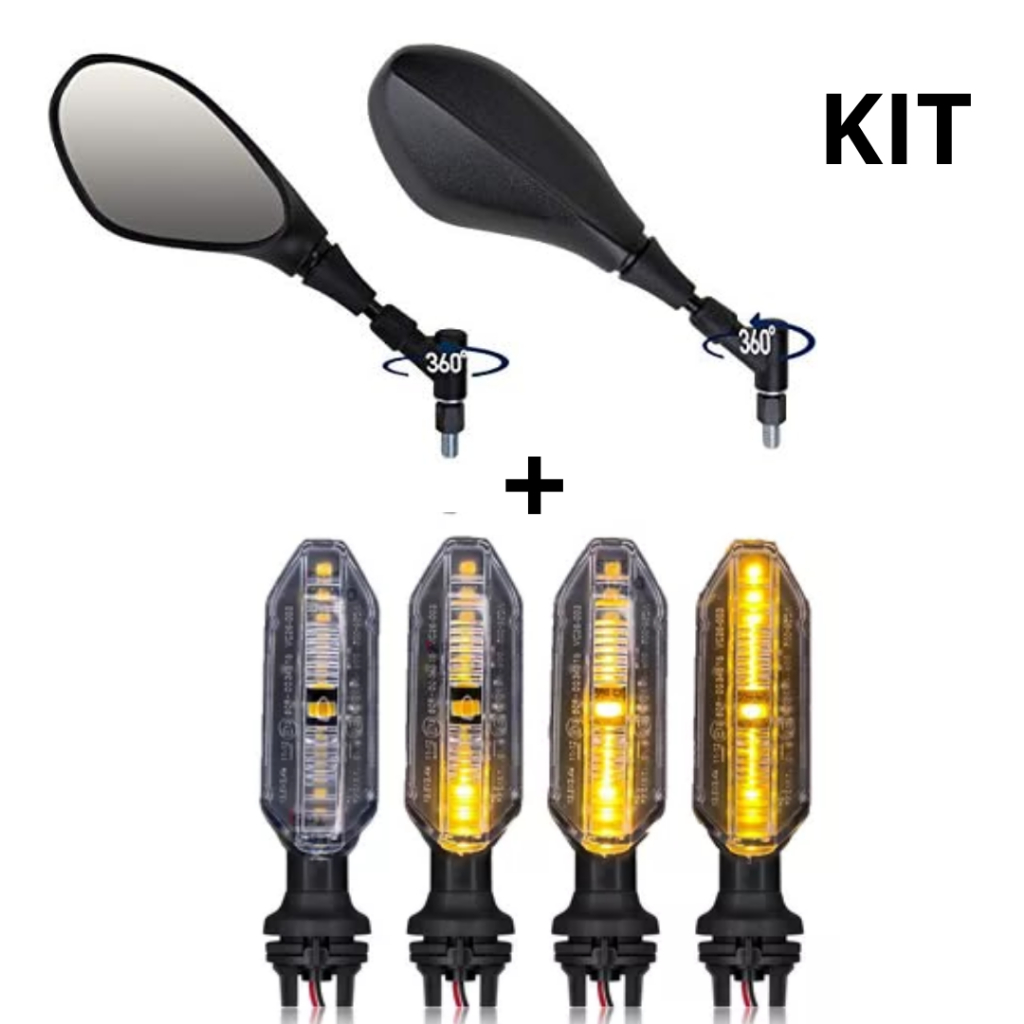 Kit 4 Pisca Led Seta Cb 250 Twister Modelo Sequencial + Retrovisor Espelho Haste Curta 360º Bmw F800 Titan Cb300 Par