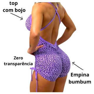 Macaquinho Academia Treino Fitness Feminino Esportivo Malhar Macacão Empina Levanta Bumbum