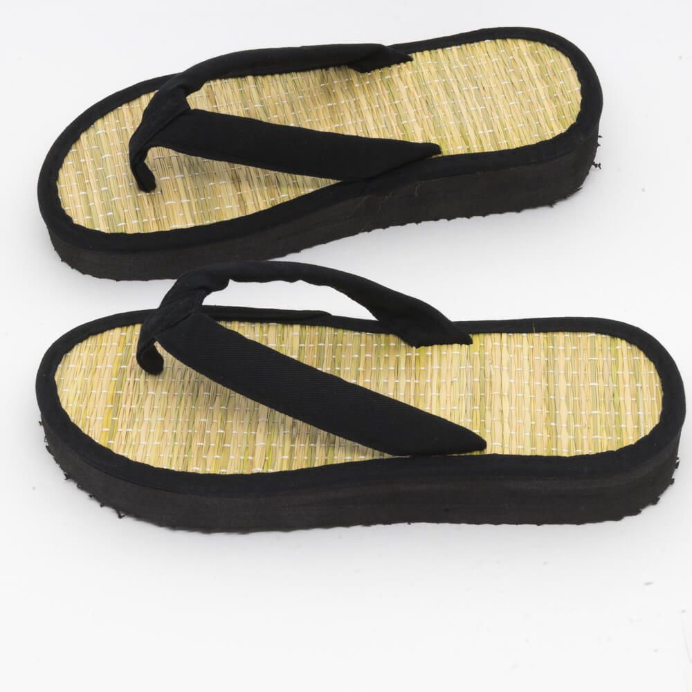 Sandália Jeans de Palha Solado Alto Anabela Preto Japonês Unissex Zori Artevale - Three Foods Distribuidora