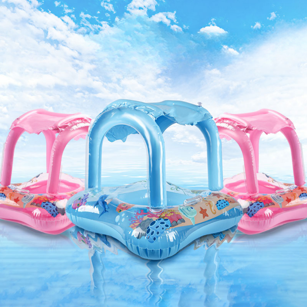 Boia Infantil Inflável para Bebês com Cobertura / Bote e Assento Piscina
