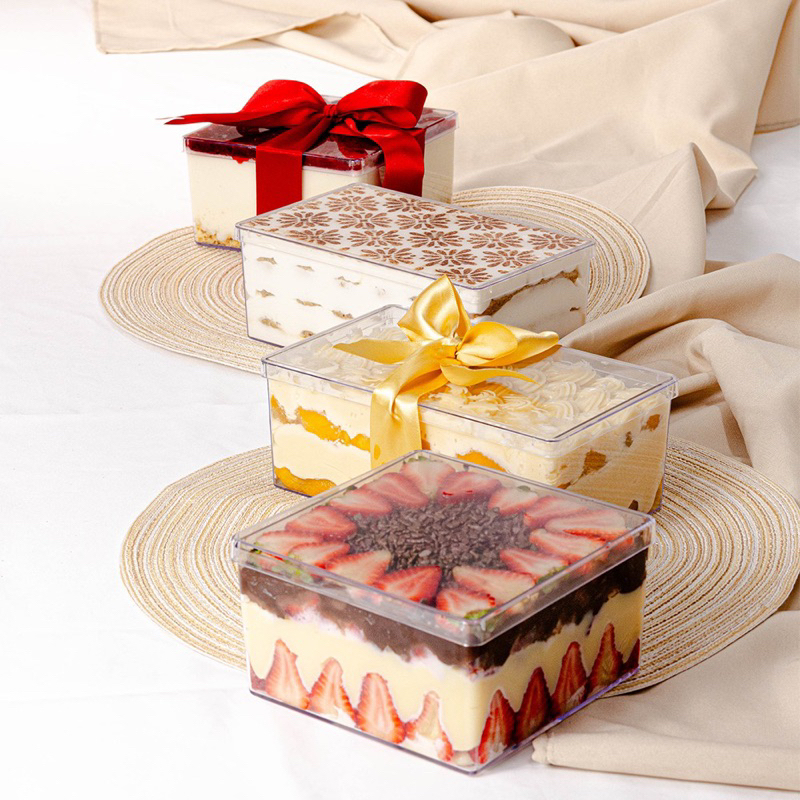 KIT CAIXA P/ SOBREMESA NATAL CAKE BOX 1,500ML QUADRADA ou RETANGULAR ACRILICA - BLUE STAR// em Oferta na Shopee