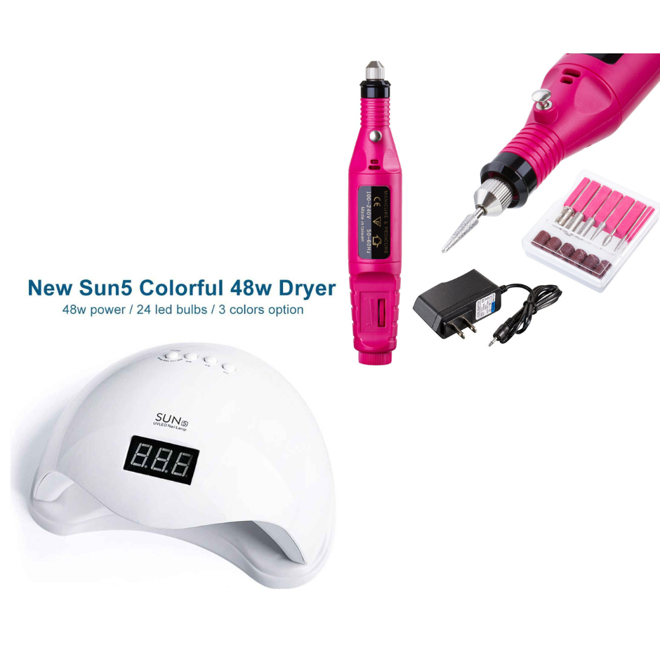 Kit MANICURE CURSO INICIANTE Cabine LED UV Sun One 48w Estufa de Unha + Lixadeira Motor Caneta 20.000RPM