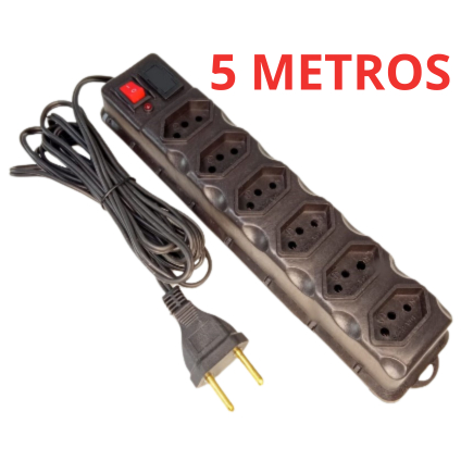 Filtro de Linha Régua 6 Tomadas Cabo 3 Metros e 5 Metros bivolt Com Proteção Fusível Chave E Led