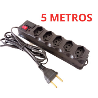 Filtro de Linha Régua 5 Tomadas Cabo 3 Metros e 5 Metros bivolt Com Proteção Fusível Chave E Led