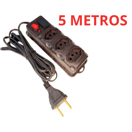 Filtro de Linha Régua 3 Tomadas Cabo 3 Metros e 5 Metros bivolt Fusível Chave E Led 10A