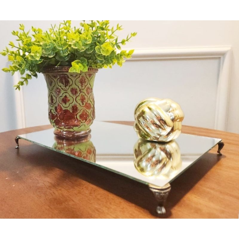 Bandeja Espelhada Decorativa Pés Egípcia Metal Luxo Sala Lavabo Banheiro em Oferta na Shopee