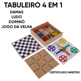 JOGOS TABULEIRO 4 EM 1 Damas Dominó Ludo e jogo da velha jogos educativos/ pedagogicos mdf