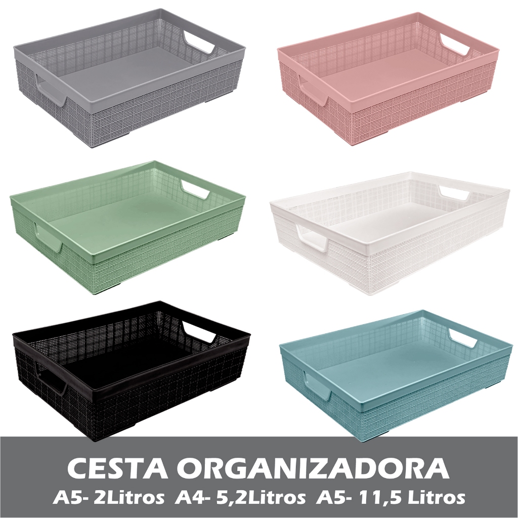 Cesta Organizadora P M G Multiuso 2, 5,2 e 11,5l Reforçada Jaguar Banheiro Armario Cozinha Caixa