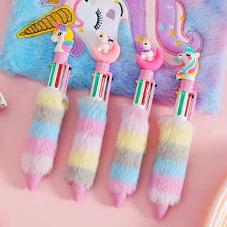 Caneta Pelúcia Unicórnio Rainbow Color Neon /Pastel 6 Cores Lindas