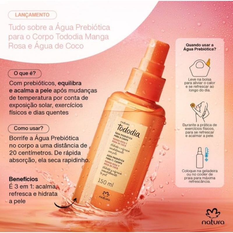 água prebiótica para o corpo manga rosa e água de coco - natura