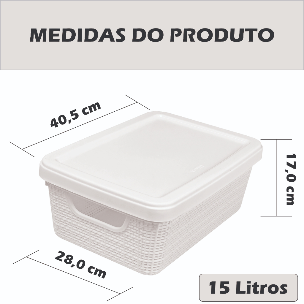 Caixa Organizadora Com Tampa Multiuso 1,8 5 ou 15 Litros Juta Closet Armário Empilháveis - Jaguar