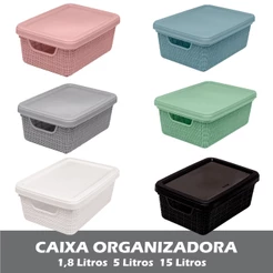 Caixa Organizadora Com Tampa Multiuso 1,8 5 ou 15 Litros Juta Closet Armário Empilháveis - Jaguar