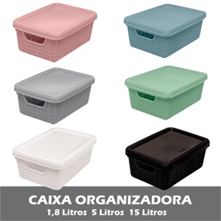 Caixa Organizadora Com Tampa Multiuso 1,8 5 ou 15 Litros Juta Closet Armário Empilháveis - Jaguar em Oferta na Shopee
