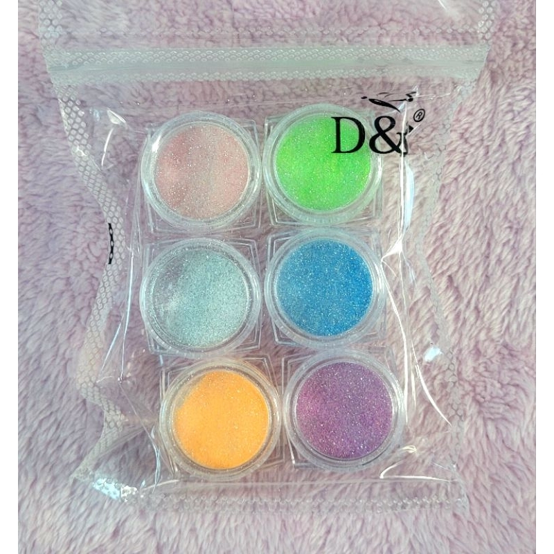 kit 6 Glitter Decoração Unha - Pó de açúcar brilho 3D, gliter