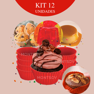 Kit 12 Forminhas Forma Em Silicone Cupcake Pudim Empada Não Gruda E Reutilizável