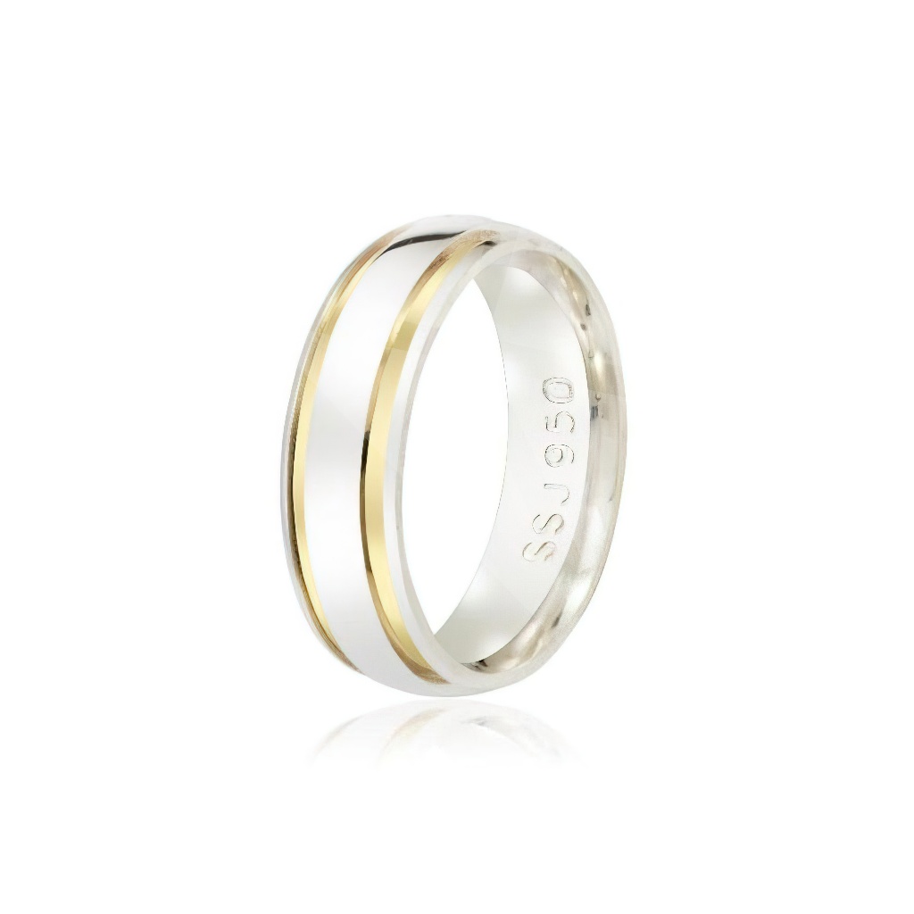 Alianças Anatomicas Prata 950 6mm Fio Em Ouro Pedras Zircônias Unissex