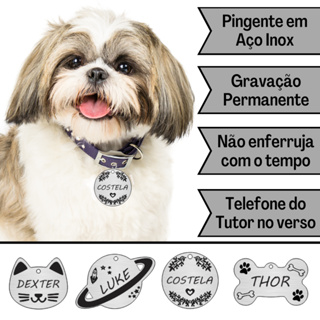 Plaquinha de identificação Pet Personalizado Cachorro Gato Pingente Com Nome em Oferta na Shopee