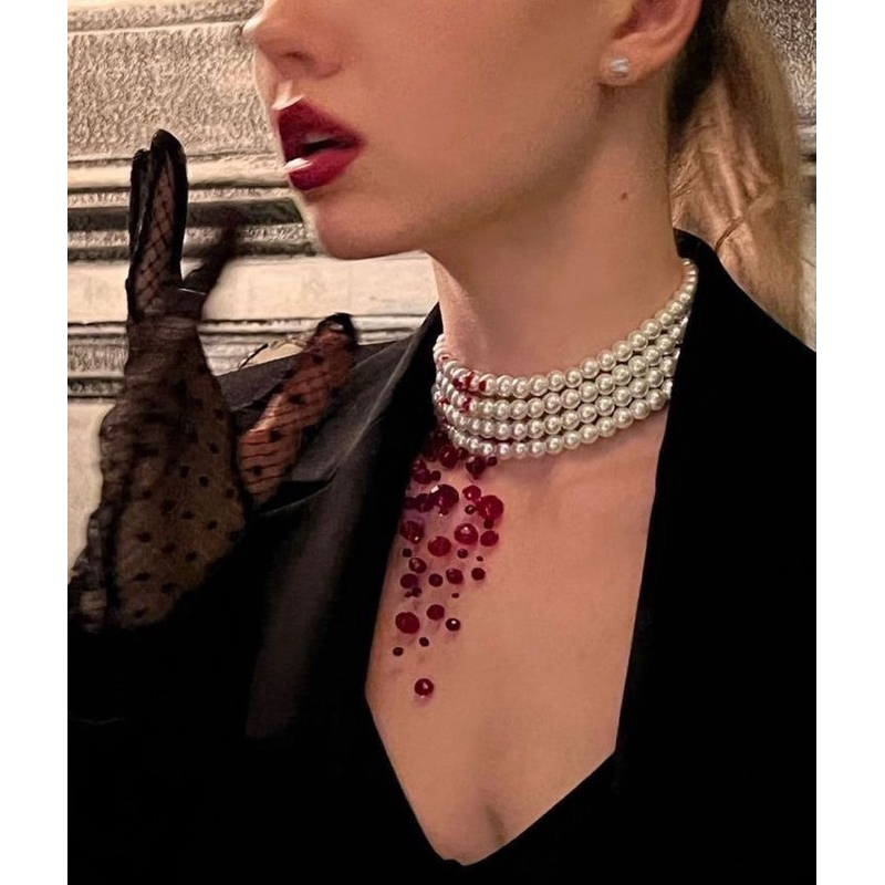 Colar pérolas vampiro - sangue fake - halloween dia das bruxas- festa a fantasia - Gargantilhas chocker miçangas / Gargantilhas Colares Tendência feminino/Acessórios moda verão2023/chocker cristais/feito á mão