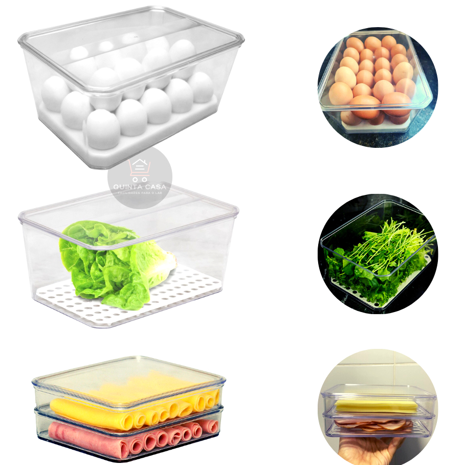 Kit 3 Organizador Acrílico Porta Ovos Porta Frios Porta Legumes Porta Mantimentos