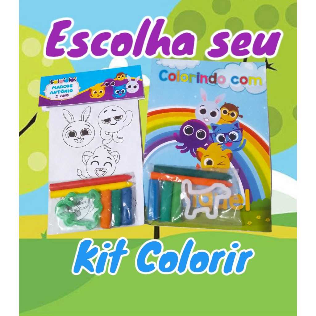 Kit com Massinha e Cortador + Kit Colorir com Giz de Ceira Tema Infantil para Aniversário