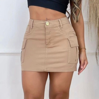 Saia cargo jeans feminino moda blogueira tendência cargo do momento moda jeans feminino