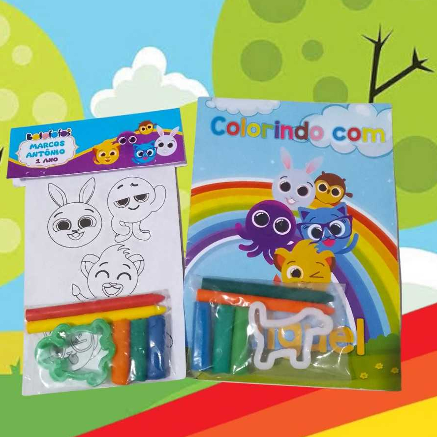 Kit Lembrancinhas Festa Infantil Kit Colorir + kit Massinha escolha o tema