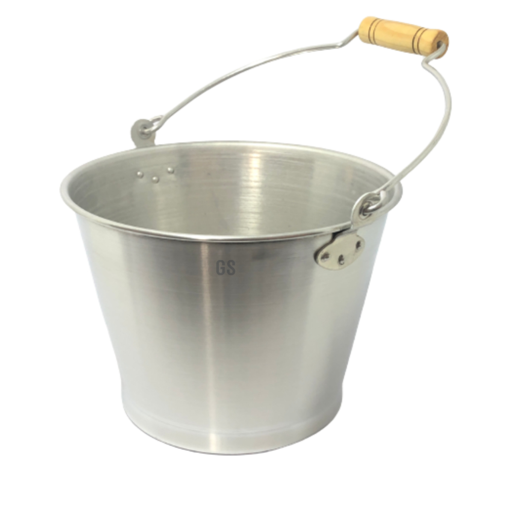 Balde Multiuso 8 Litros com Alça Reforçada Leiteira Alumínio com Cabo de Madeira Agua