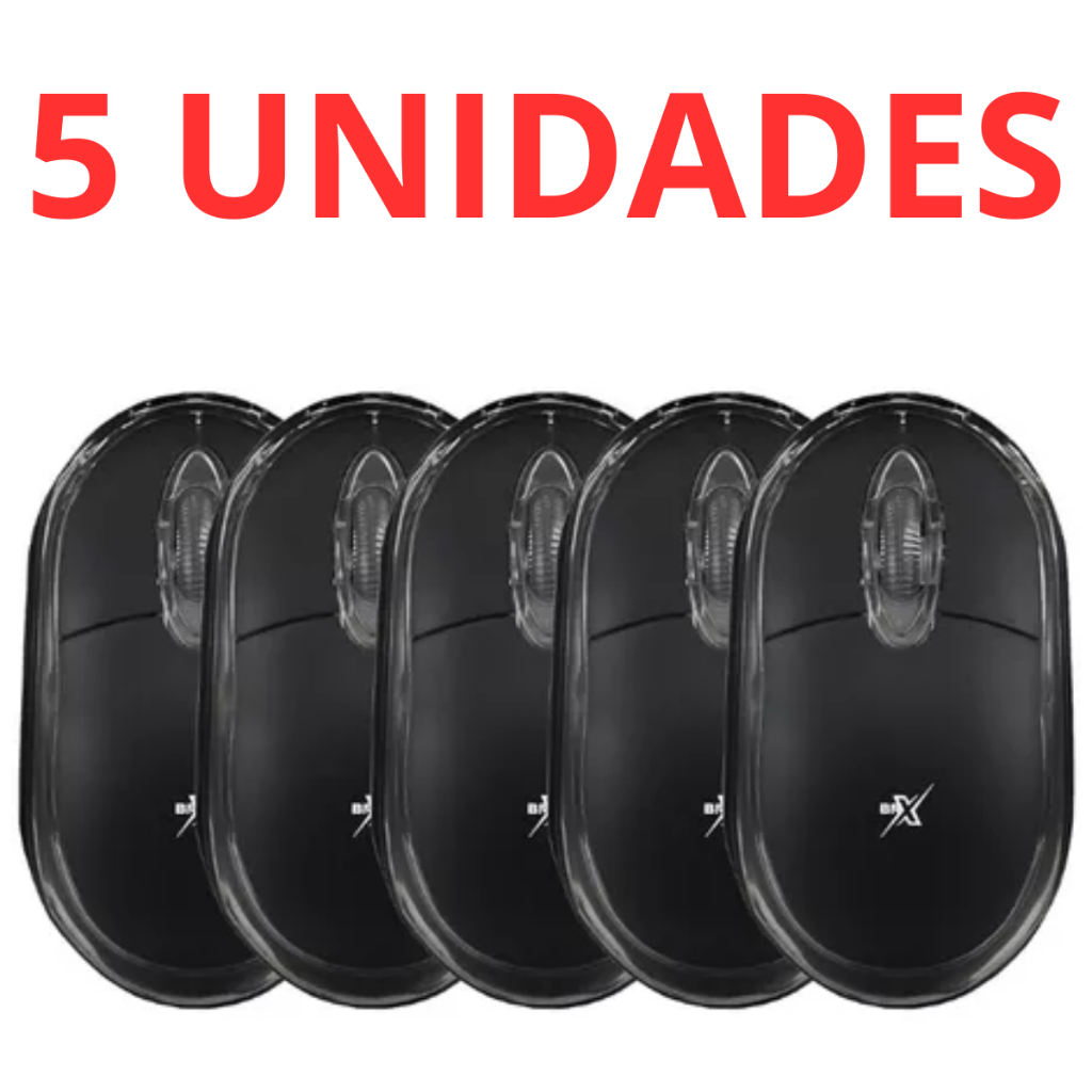 Kit 5 Mouse Com Fio 1000dpi Preto BRX