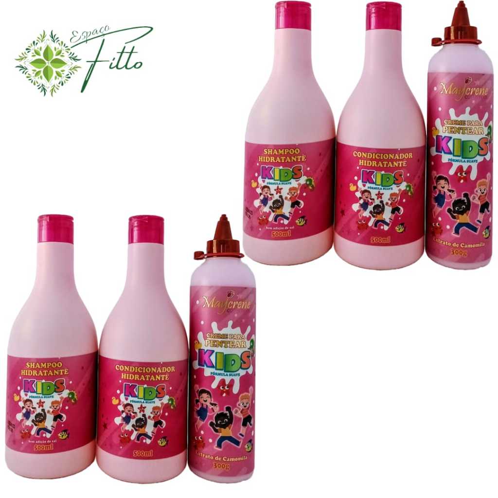 2 Kit Kids Hidratante Feminino (Shampoo+Condicionador+Creme de Pentear 300ml ) Maycrene em Oferta na Shopee