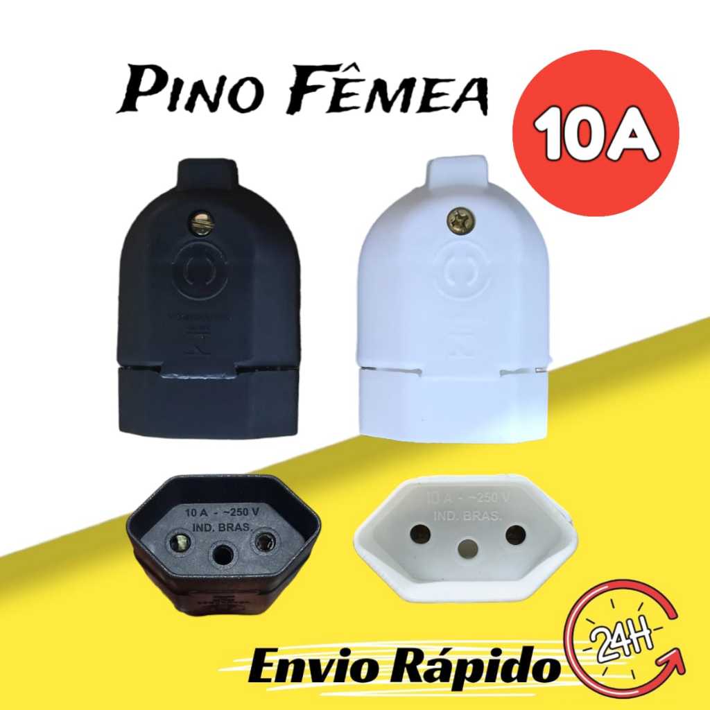 Kit 10 Plug de Tomada Fêmea 2P+Terra 10A 3 saídas 250v Adaptador