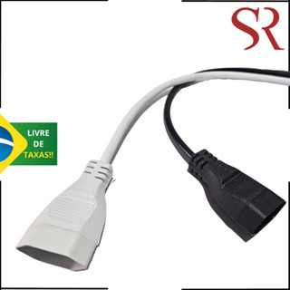 Plug injetado 2P+T femea 3X0,75mm 10a 500v rabicho preto/branco 50 centimetro cabo de força tripolar