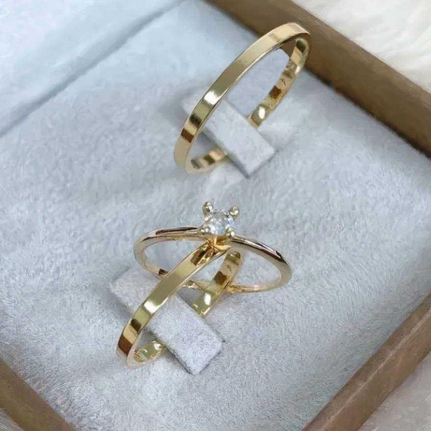 Par Aliança Casamento Reta 2mm Mais 1 Anel Solitário Aço Inoxidável em Oferta na Shopee