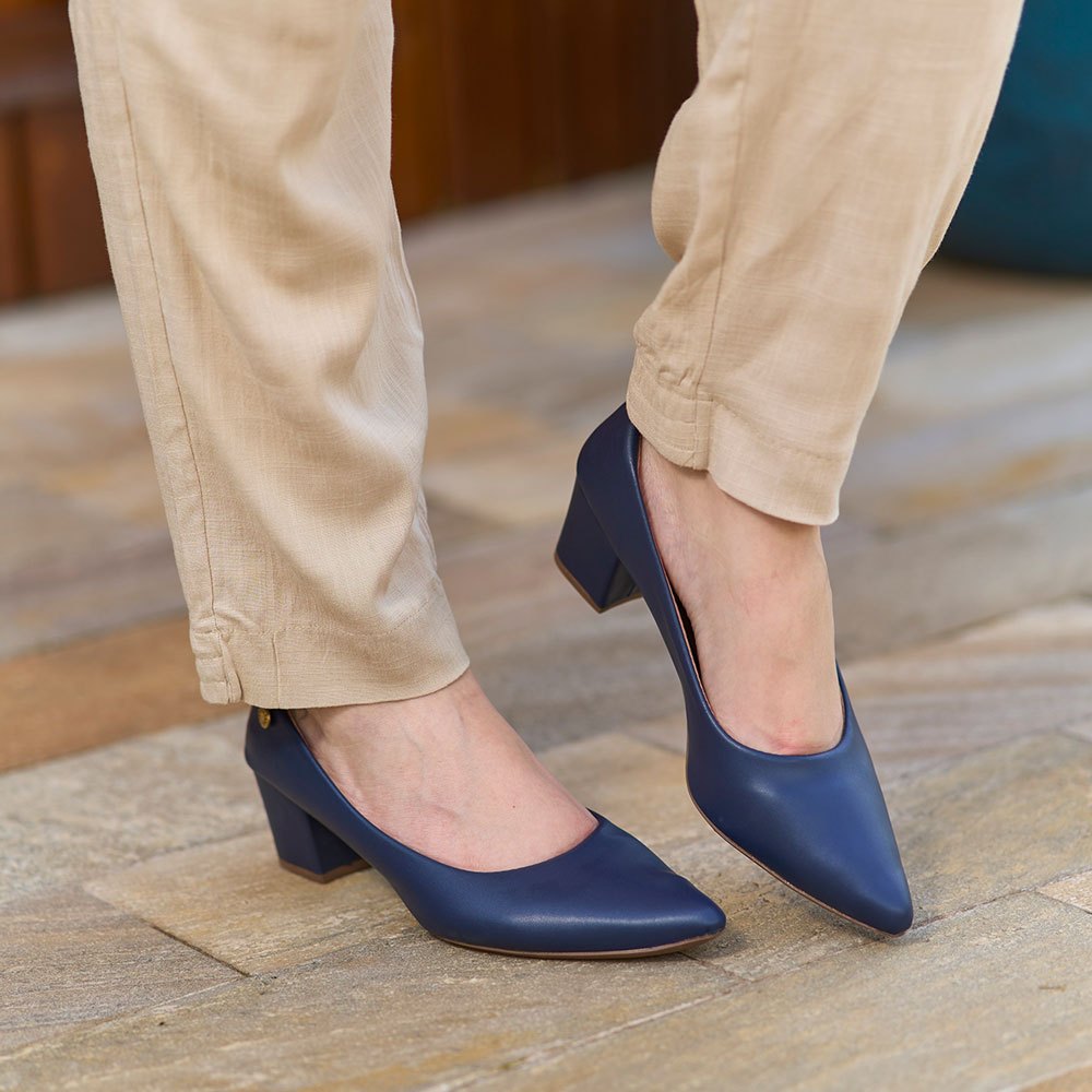 Scarpin Feminino Salto Baixo Medio Bloco Quadrado Sapato Social Bico Fino Moda Promoção