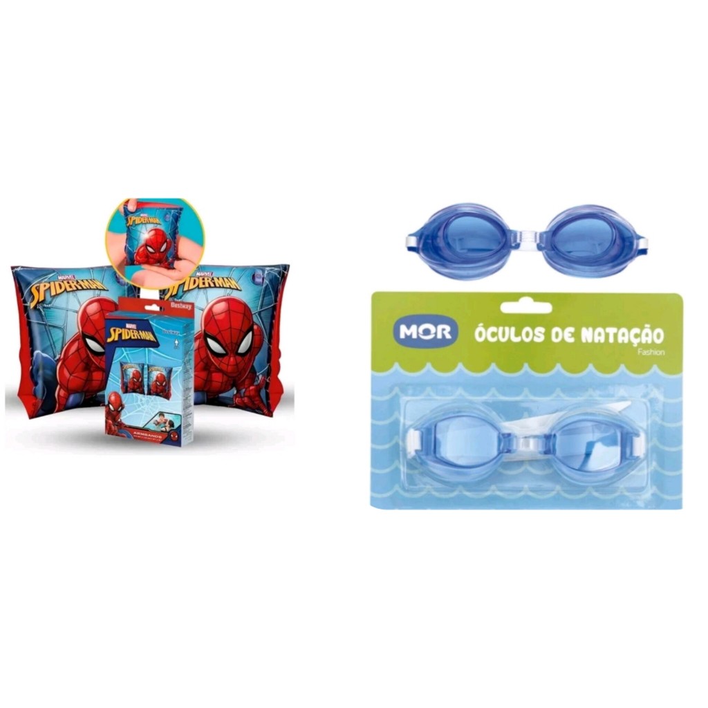 KIT Boia de Braço infantil Homem Aranha Marvel Infantil Mor + ÓCULOS DE NATAÇÃO FASHION MOR INFANTIL