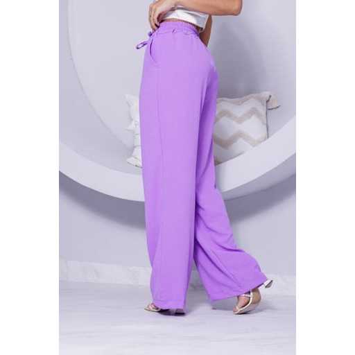 Calça Pantalona Forrada Feminina Cintura Alta Tecido Duna Com Elástico Na Cintura