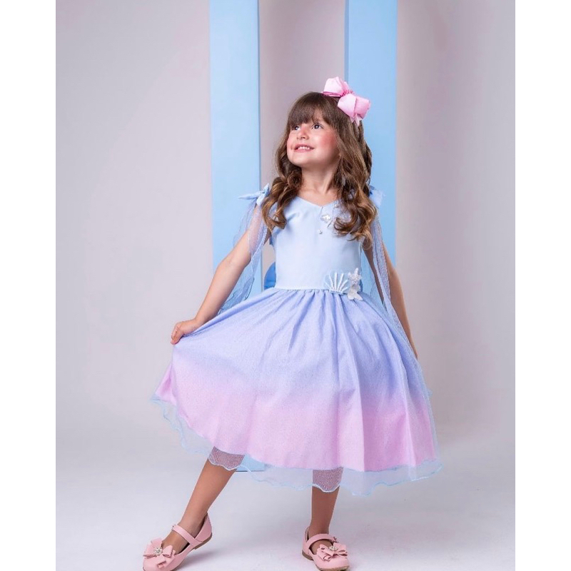 vestido infantil sereia fundo do mar em Oferta na Shopee