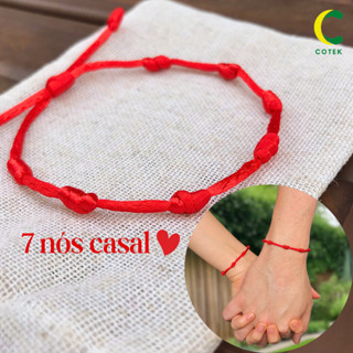 Pulseira Casal Masculino Feminino 2 Unidades Vermelha Kabbalah 7 Nós Proteção Espiritual Mal Olhado Sorte Proteção