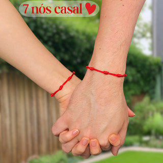Pulseira Casal Masculino Feminino 2 Unidades Vermelha Kabbalah 7 Nós Proteção Espiritual Mal Olhado Sorte Proteção